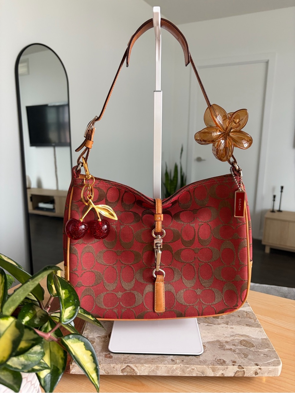 RARE Coach Y2K Hamptons Signature Clip Red & Brown Shoulder Bag